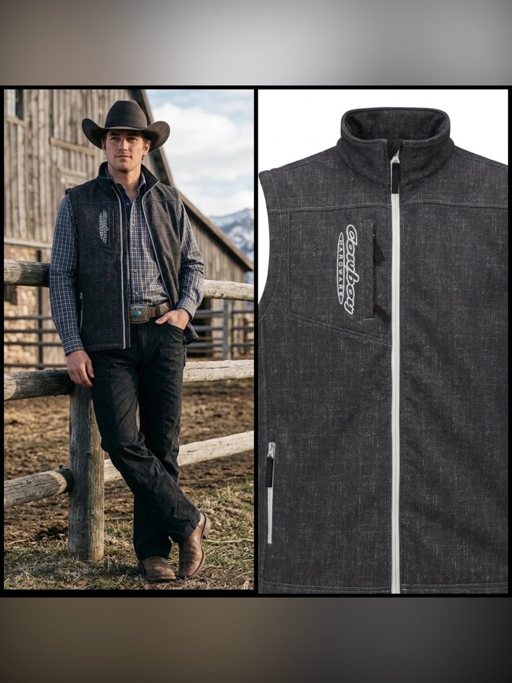 Cowboy Hardware Woodsman Technical Black Heathered Softshell Gorpcore Vest L